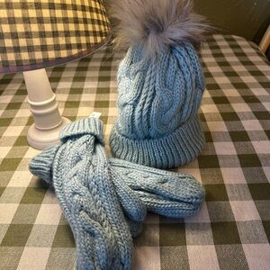 Cozy Blue Knit Hat and Mittens Set